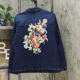 DG2 by Diane Gilman Women's Denim Jacket With Floral Satin Applique
