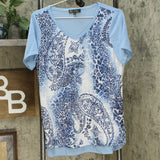 DG2 by Diane Gilman Diane Women's Burnout Printed Embellished Top Chambray Small