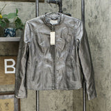 A New Day Women's Faux Leather Moto Jacket Silver Large