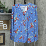 Denim & Co. Women's Floral Stretch Woven Lace Trim Y-Neck Blouse