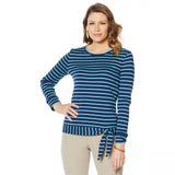Lemon Way Women's Perfect Pima Striped Tie Hem Knit Top