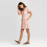 Universal Thread Women's Short Sleeve Zip Up Elastic Waist Dress