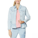 DG2 by Diane Gilman Ruffle Hem Stretch Denim Jean Jacket Chambray Plus 1X