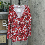 Quacker Factory Plus Size Beaded Floral Button V-Neck Knit Cardigan