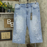 DG2 by Diane Gilman Petite Plus Embroidered And Frayed Wide-Leg Jeans