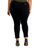 JM Collection Plus Faux Leather Trim Pull On Ponte Knit Pants