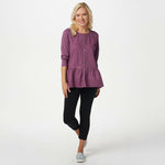 LOGO by Lori Goldstein Lavish Button-Front Woven Top With Knit Sleeves