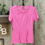 Isaac Mizrahi Live! Short-Sleeve Seamed Peplum Knit Top Tropical Rose Small