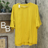 Denim & Co. Women's Studio Round Neck Elbow Bell Sleeve Hi-Low Hem Top