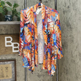 Slinky Brand Women's Plus Size Printed Peplum Front Crochet Jacket