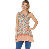 NWT LOGO By Lori Goldstein Printed Cotton Modal Tank W/ Ruffle Trim. A305449 2XS