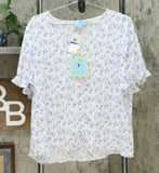 Cece Women's Toile Print Ruffle-Sleeve Button Front Blouse