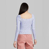 Wild Fable Women's Floral Print Long Sleeve Square Neck Blouse