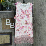 LOGO by Lori Goldstein Plus Floral Lace Hem Tank With Ribbed Neckline