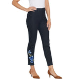 Susan Graver Petite High-Stretch Slim Leg Jeans With Applique