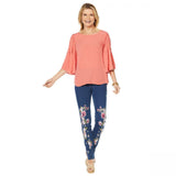 DG2 by Diane Gilman Women's Ruffle Sleeve Crinkle Knit Top