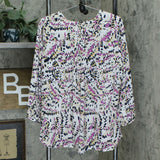 JM Collection 3/4-Sleeve Printed Pleat Back Blouse Pink Dahlia XXL