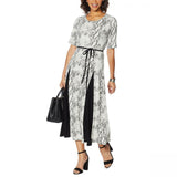 Nina Leonard Women's Plus Size Nicole Belted Midi Dress With Godet Detail