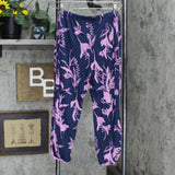 Stars Above Beautifully Soft Floral Print Collar Cropped Pajama Pants Navy L