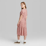 Wild Fable Women's Floral Print Short Sleeve V-Neck Button-Down Midi Dress
