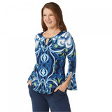 Dennis Basso Women's Printed Caviar Crepe Top With Keyhole