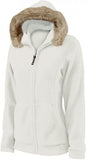 Charles River Women's Faux Fur Trim Full Zip Hoodie Fleece Jacket White Medium