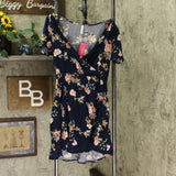 Xhilaration Women's Floral Short Sleeve Cinched Bottom Wrap Mini Dress