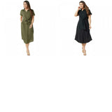 Du Jour Women's Button Front Shirt Midi Dress With Tie Detail