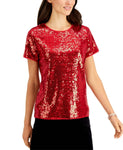 Charter Club Women's Sequined Short Sleeve Blouse