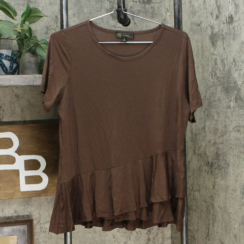 DG2 by Diane Gilman Women's Sustainable Bamboo Peplum Top Espresso Small