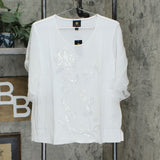 NWT JM Collection Petite Chiffon Sleeve Embellished Knit Top. 100098626PT PXL