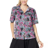 Evryday Jane Women Animal Print Faux Silk Button Up Shirt 690099 Blue Panther XL