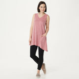 LOGO By Lori Goldstein Plus Snow Yarn V-Neck Asymmetric Hem Tank Top