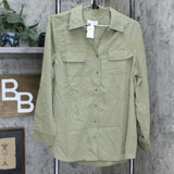 Denim & Co. Women's Roll Tab Sleeve Button Front Soft Utility Tunic Blouse