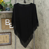 IMAN Women's City Chic Knit Poncho With Chiffon Trim