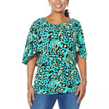 IMAN Women's Plus Size Global Chic Cape Sleeve Top With Keyhole Back