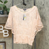 Democracy Women's Mineral Wash Butterfly Sleeve Crochet Top