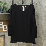 Joan Rivers Women's V-Neck Two Tiered Top With Pleated Sleeves