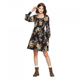 Xhilaration Women's Floral Print Long Sleeve Square Neck Smocked Top Mini Dress