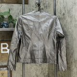A New Day Women's Faux Leather Moto Jacket Silver Large