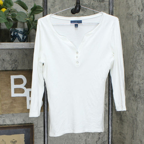 Karen Scott Women's Cotton Henley Top Shirt Bright White Small
