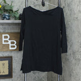 Isaac Mizrahi Live! 3/4-Sleeve Knit Top With Cross Back Detail Black Medium