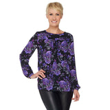 Susan Graver Women's Feather Weave Floral Pleated Blouse
