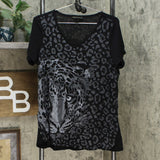 DG2 by Diane Gilman Burnout Printed And Embellished Top Black Animal Small