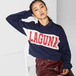 Wild Fable Women's Collared Cropped Laguna Graphic Varsity Sweatshirt