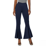 Slinky Brand Women's Plus Size Angled Flounce Leg Knit Ponte Pants