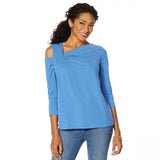 DG2 by Diane Gilman Women's Asymmetric Drape Cold Shoulder Top