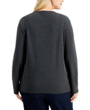 Karen Scott Plus Size Embellished Long Sleeve Christmas Knit Top