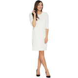Vince Camuto 3/4 Sleeve Puff Shoulder Crepe Sheath Dress Pearl Large