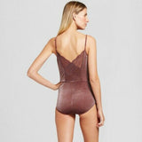 Gilligan & O'Malley Women's Velour Bodysuit With Criss Cross Lace Back
